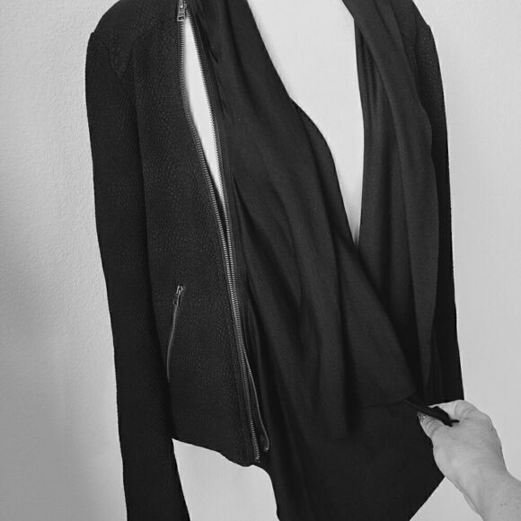 Ella Moss Women Black Motto Jacket Medium Stretch Crepe Detachable Shawl Pocket - Picture 5 of 11